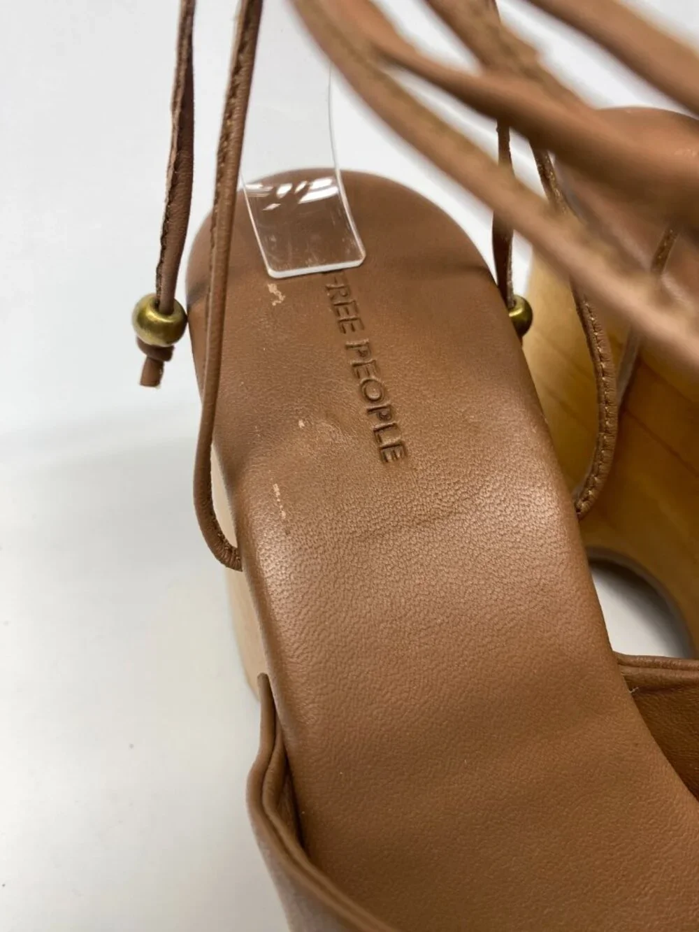 Free People Womens Front Row Wrap Clogs Luggage Leather Brown Platform Wedge 9.5